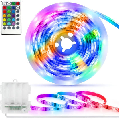 Buy now echosari Battery Powered Led Strip Lights with Remote Warm White, 8 Modes, Dimmable, Timer, Self-Adhesive, Cuttable, Waterproof, 9.8FT 90Led Strip Lights for TV Kitchen Cupboard Bedroom Decor RGB 5050 at indiglob india