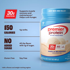 Buy now Premier Protein Powder, Vanilla Milkshake, 30g Protein, 1g Sugar, 100% Whey Protein, Keto Friendly, No Soy, Gluten Free, 23.3 oz, 17 Servings (Packaging May Vary) at indiglob india