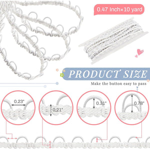 10 Yards Gimp Braid Trim with Elastic Button Loop Bridal Button Loops Dress Zipper Extender Upholstery Trim Sewing Embellishment for Wedding Costume DIY Crafts Jewelry Home Decor(White)