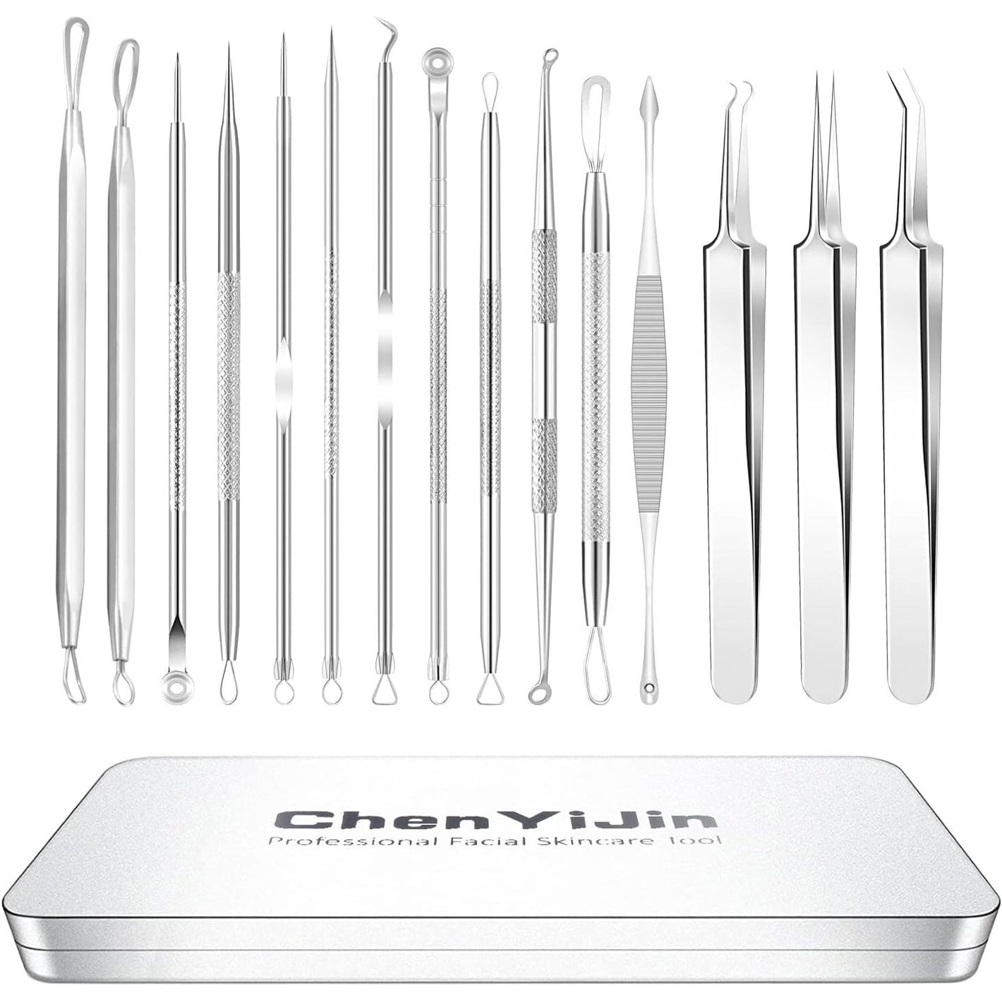 15-Piece Blackhead Remover Tool Kit – Pimple Popper & Acne Extractor Set for Whiteheads, Comedones & Blemishes | Facial Skin Care with Metal Case