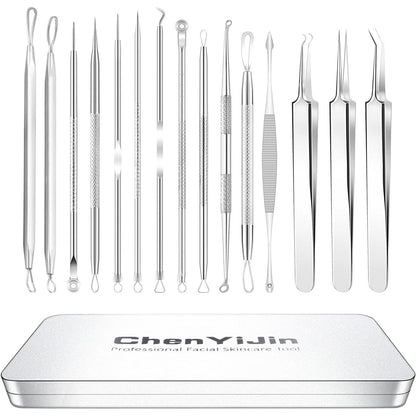 15 PCS Blackhead Remover Pimple Popper Tool Kit,Black Head Removal Extractor for Acne Comedone Whitehead Popping Zit Blemish Facial Skin Care Tools with Metal Case