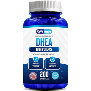 We Like Vitamins DHEA 100mg 200 Capsules - 200 Day Supply of DHEA Capsules - Helps with Hormone Balance and Energy Levels for Men & Women