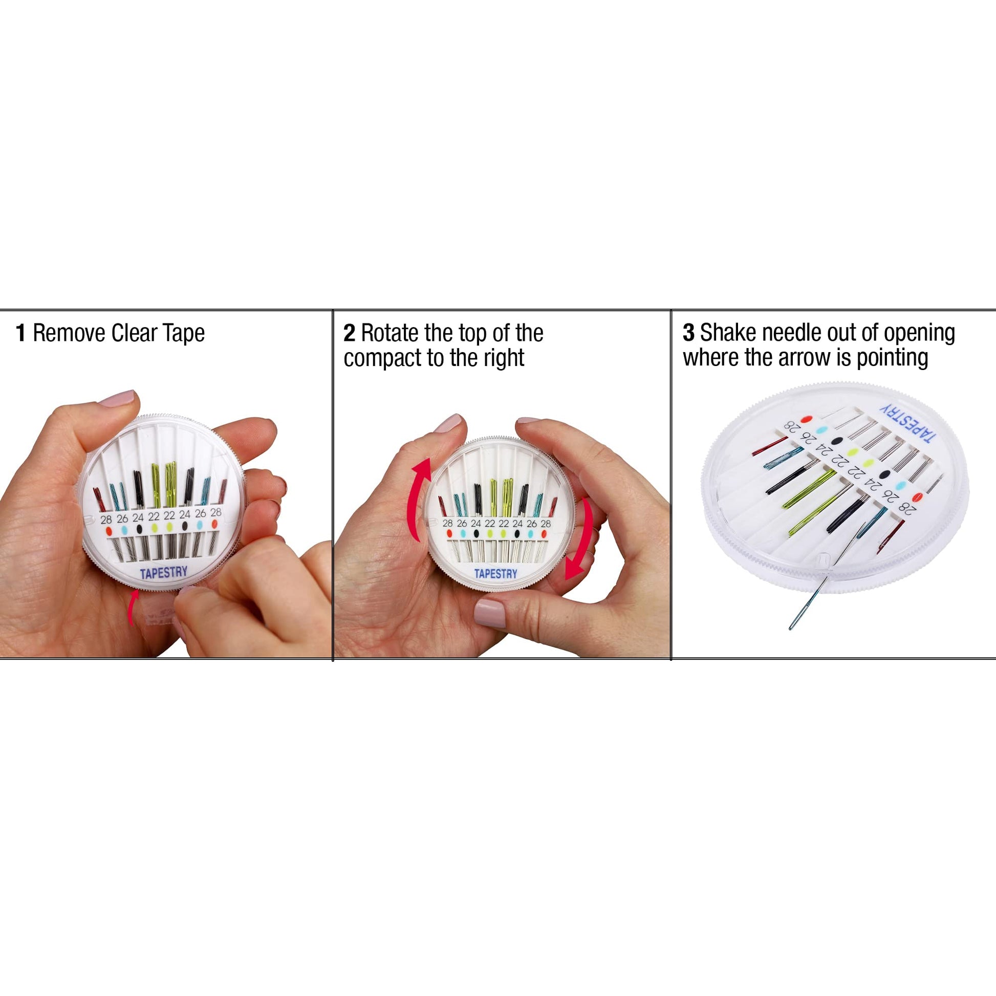 Buy now SINGER Tapestry Needles in Dial Compact, Assorted Sized Sewing Needles, Sizes 22, 24, 26, 28, Set of 24 at indiglob india