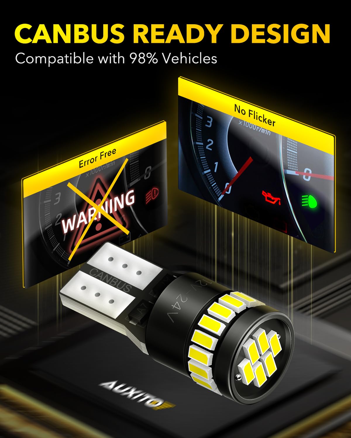 Buy now AUXITO 194 LED Light Bulb 6000K White 168 2825 W5W T10 Wedge 24-SMD 3014 Chipsets LED Replacement Light Kit Error Free for Car Interior Dome Map Door License Marker Lights, Pack of 10 at indiglob india