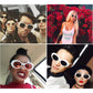 White Retro Oval Mod Thick Frame Sunglasses Round Lens Clout Glasses Goggles