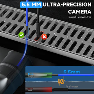 Oiiwak Endoscope Camera with Light, 5.5 mm Borescope, 4.3" IPS Screen HD Digital Snake Inspection Camera, IP67 Waterproof for Drain, Plumbing, Wall, Automotive- 3.5 m/11.5 ft