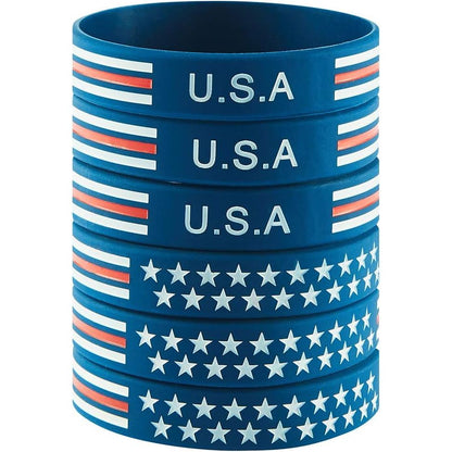 American Flag Rubber Bracelets Silicone Wristbands for Department,Officers,Veterans,American Patriots, Army fans Sport Fans Wearing and Special Gifts for Independence day,Parties,Events