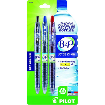 PILOT B2P - Bottle to Pen Refillable & Retractable Rolling Ball Gel Pen Made From Recycled Bottles, Fine Point, Black G2 Ink, 2-Pack (31605)