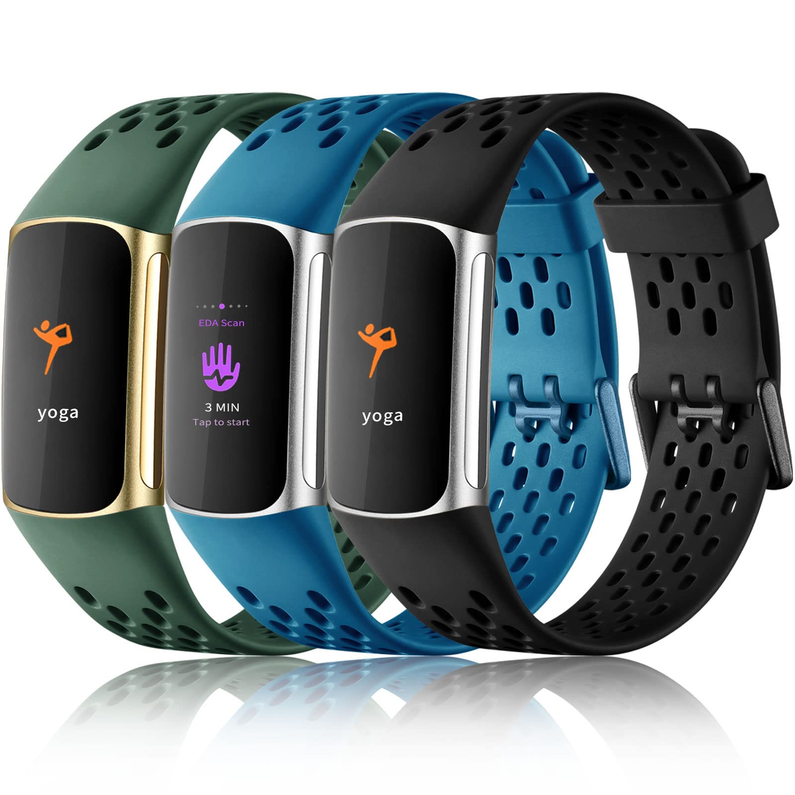 Buy now Maledan Compatible with Fitbit Charge 5/ Fitbit Charge 6 Bands Women Men, Breathable Sport Band Soft Waterproof Replacement Wristbands Strap for Fitbit Charge 5/ Charge 6 Advanced Fitness Tracker Black Slate Blue Dark Green at indiglob india