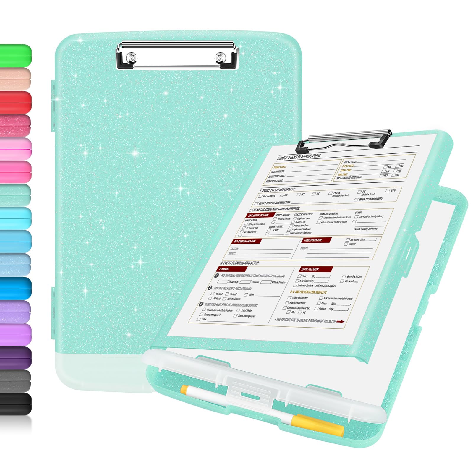 Buy now Sooez Clipboard with Storage, Clip Board 8.5 x 11 with Pen Holder, Plastic Organization Case Box for Letter Legal A4 Size Paper, Low Profile Clip, Nurses Teachers Must Haves, School & Office Supplies at indiglob india