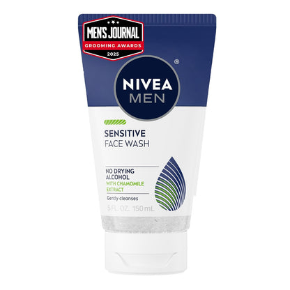 NIVEA MEN Sensitive Face Wash with Vitamin E and Chamomile Extract, No Drying Alcohol, Gentle Face Wash for Men with Sensitive Skin, 5 Fl Oz Tube
