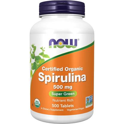 NOW Foods Supplements, Organic Spirulina 500 mg with Vitamins, Minerals and GLA (Gamma-Linolenic Acid), 500 Tablets