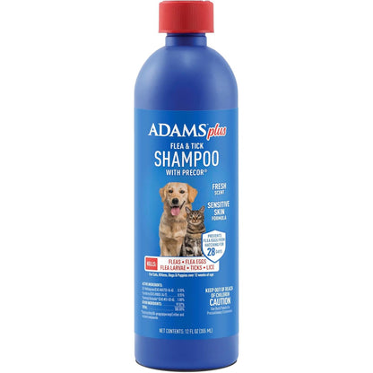 ADAMS Plus Flea & Tick Shampoo with Precor IGR for Cats, Kittens, Dogs & Puppies Over 12 Weeks of Age, Sensitive Skin Flea Treatment, Kills Adult Fleas, Flea Eggs, Ticks, and Lice, 12 Ounces