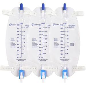 Easy-Tap Leg Bag Urinary Drainage Bag, 1000ml, Anti-Reflux Valve, Cloth Straps, Easy Flip Drain (Pack of 3)
