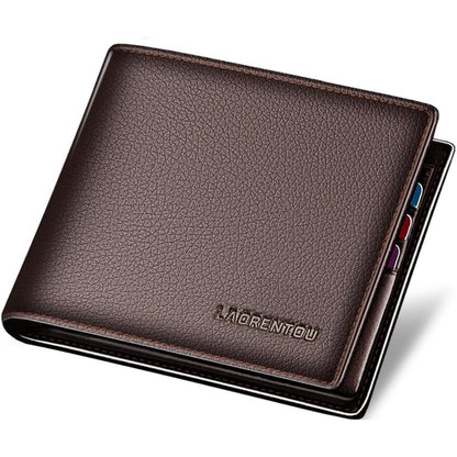 LAORENTOU Men's Wallets Genuine Leather Mens Bifold Wallets with Zipper Coin Pocket Casual Men Purse Slim Wallet