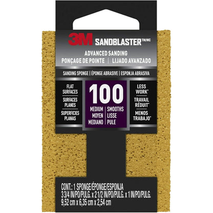 3M SandBlaster Advanced Sanding Sanding Sponge, 20908-100, 100 grit, 3 3/4 in x 2 1/2 x 1 in
