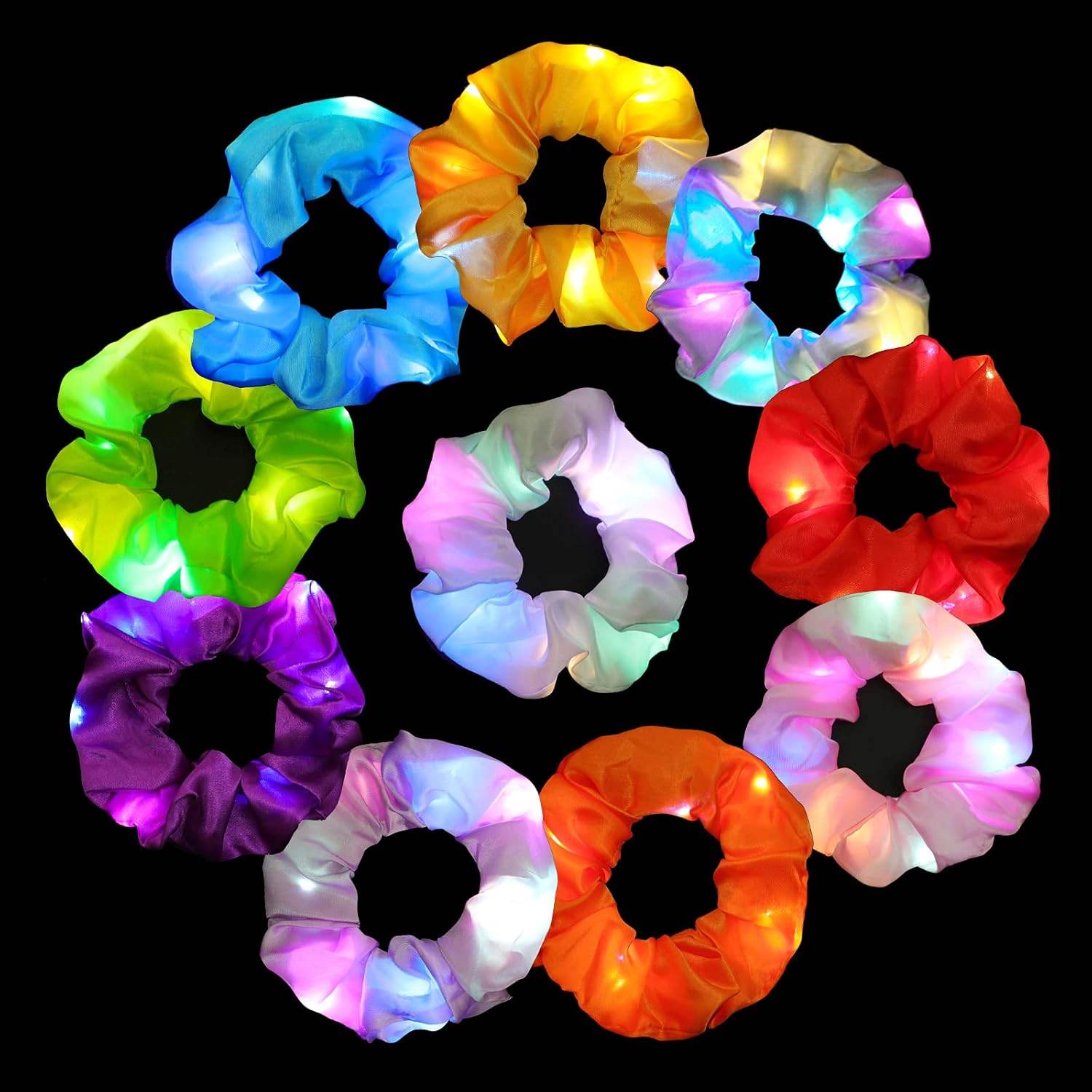 10PCS LED Hair Scrunchies with Light Modes for Girls, Premium Elastic Bands with Gift Bag - Glowing Hair Rings, Great Holiday Headwear - My Store