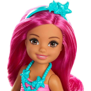 Barbie Dreamtopia Chelsea Mermaid Doll with Pink Hair & Tail, Royal Headband Accessory, Small Doll Bends at Waist