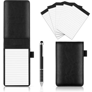 Xhwykzz 7 Pieces Small Notepads Holder Set, Pocket Notebook with pen, Included 5 Pieces Refills 3 x 5 Inch, 30 Lined Paper Per Note Pad (Black)