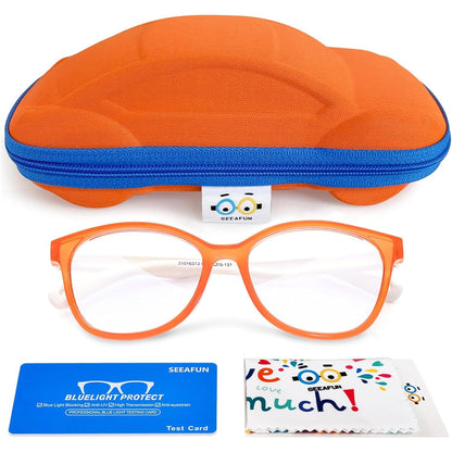Blue Light Glasses for Kids Girls Boys with Cute Car Case, UV400 Protection, Anti Blue Ray Age3-12