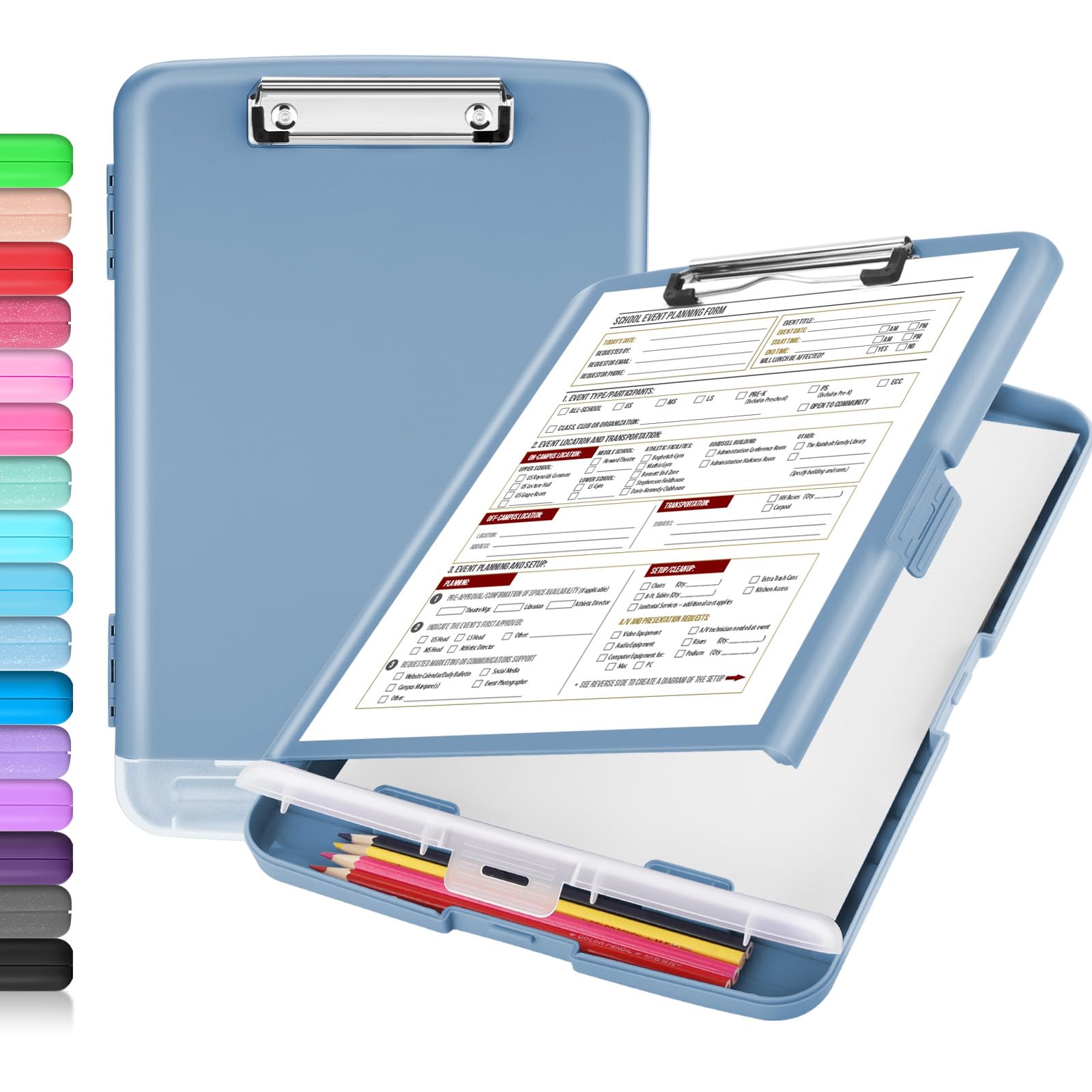 Buy now Sooez Clipboard with Storage, Clip Board 8.5 x 11 with Pen Holder, Plastic Organization Case Box for Letter Legal A4 Size Paper, Low Profile Clip, Nurses Teachers Must Haves, School & Office Supplies at indiglob india