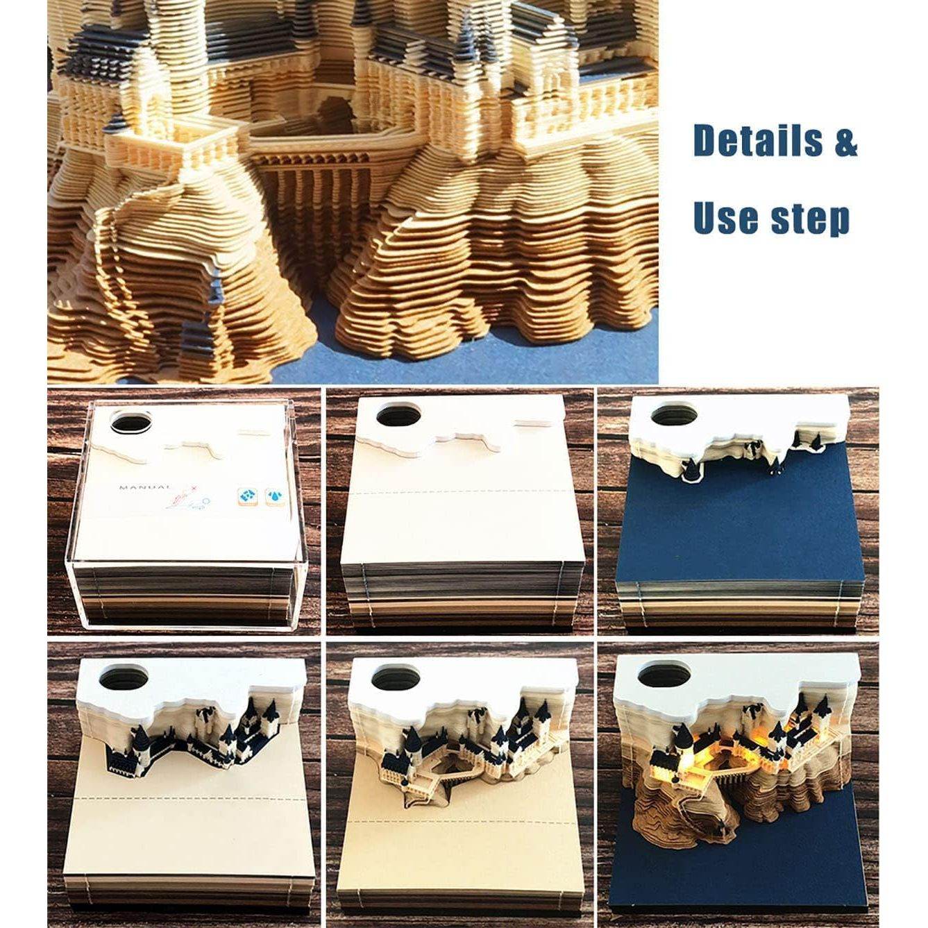 1Pc 160 Sheets Memo Pads Paper Art with Light, Castle 3D Stick Notes Convenience Stickers Papers Card Craft, Original DIY Post Notes Notepad - My Store