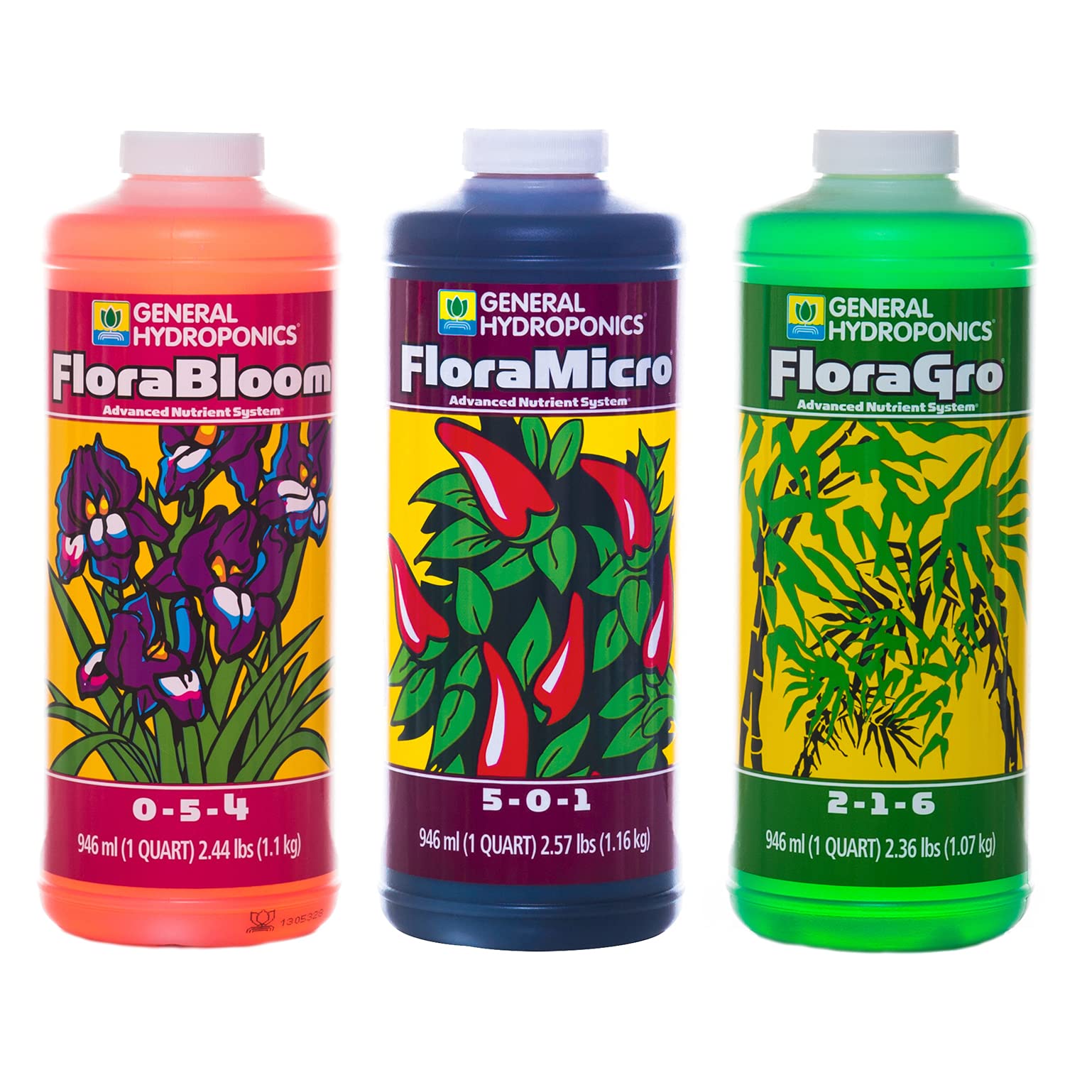 Buy now General Hydroponics FloraSeries Advanced Nutrient Fertilizer System, 3-Part Bundle with FloraMicro, FloraBloom and FloraGro, 16 oz. 1 quart Flora Series Bundle at indiglob india
