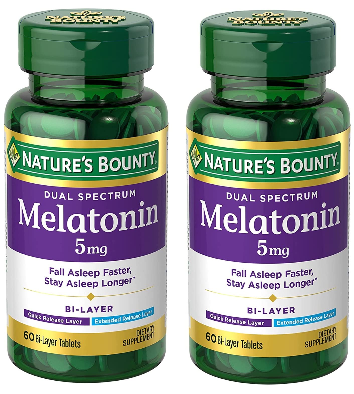 Buy now Nature’s Bounty Melatonin 5mg Dual Spectrum, 100% Drug Free Sleep Supplement, Quick Release and Extended Release, Promotes Relaxation and Sleep Health, 60 Bi-Layer Tablets at indiglob india