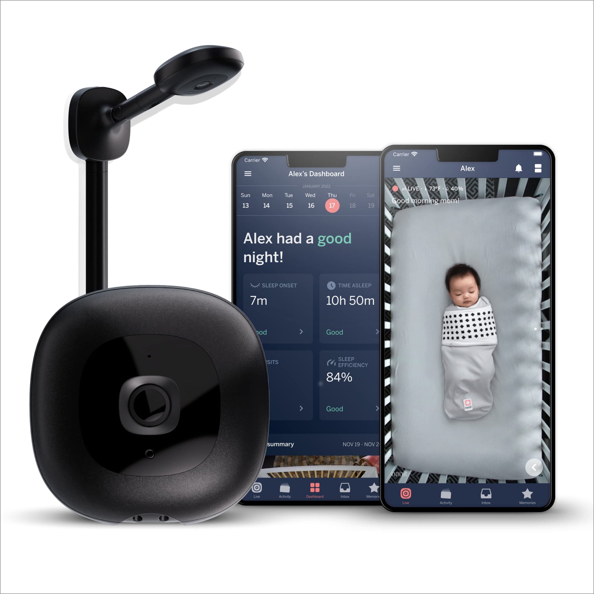 Buy now Nanit Pro Smart Baby Monitor & Wall Mount - 1080p Secure Wi-Fi Video Camera, Sensor-Free Sleep & Breathing Motion Tracker, 2-Way Audio, Sound & Motion Alerts, Night Vision, and Breathing Band - Black at indiglob india