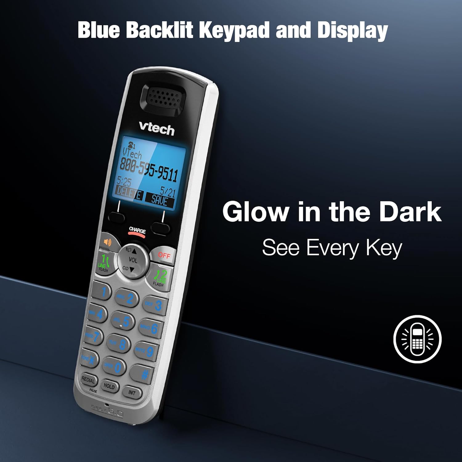 Buy now VTech Accessory Handset for DS6151 Series with 2-Line Cordless Phone, Suitable for Small Business or Home, Answering System, Expandable up to 12 Handsets, Intercom, Conference | DS6101 (Black/Silver) at indiglob india