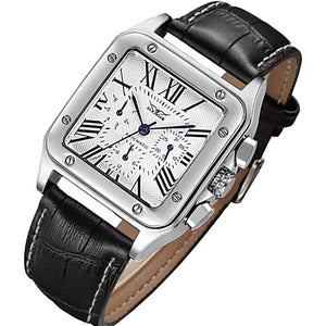 Gute Mens Watches, Mechanical Calendar Automatic Self-Winding Roman Numeral PU Leather Wrist Watch with Blue Hands