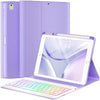 OYEEICE for iPad 9th Generation Case with Keyboard 10.2'' - 7 Color Backlit Wireless Keyboard Cover with Pencil Holder for iPad 9th/8th/7th Gen 10.2 inch, iPad Air 3rd Gen & iPad Pro 10.5" - Black - Purple