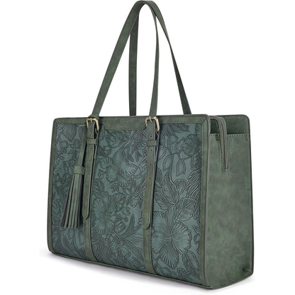 ECOSUSI Laptop Bag For Women 15.6 Inch Work Tote Bags PU Leather Computer Purse For Business Office With 3 Layer Compartments