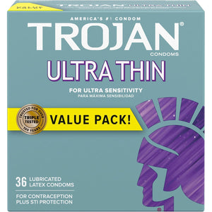 TROJAN Ultra Thin Condoms for Sensitivity, Lubricated TROJAN Condoms for Men, 36 Count Value Pack