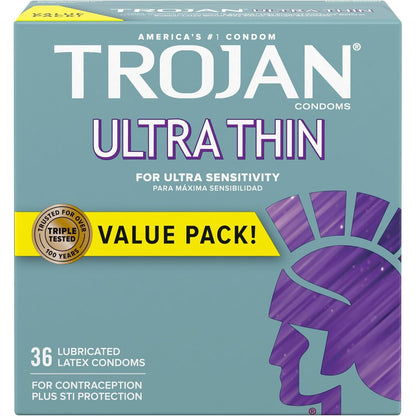 TROJAN Ultra Thin Condoms for Sensitivity, Lubricated TROJAN Condoms for Men, 36 Count Value Pack