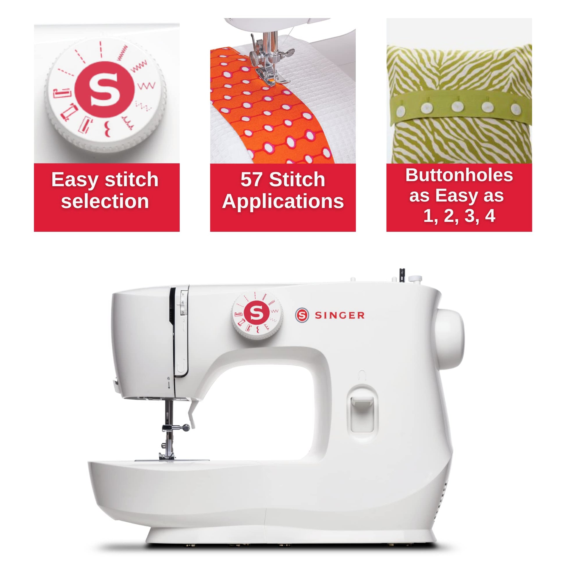 Buy now SINGER MX60 Lightweight & Portable Sewing Machine with Accessory Kit & Foot Pedal | 57 Stitch Applications, LED Light & 4-step Buttonhole | Great for Crafts & Mending at indiglob india