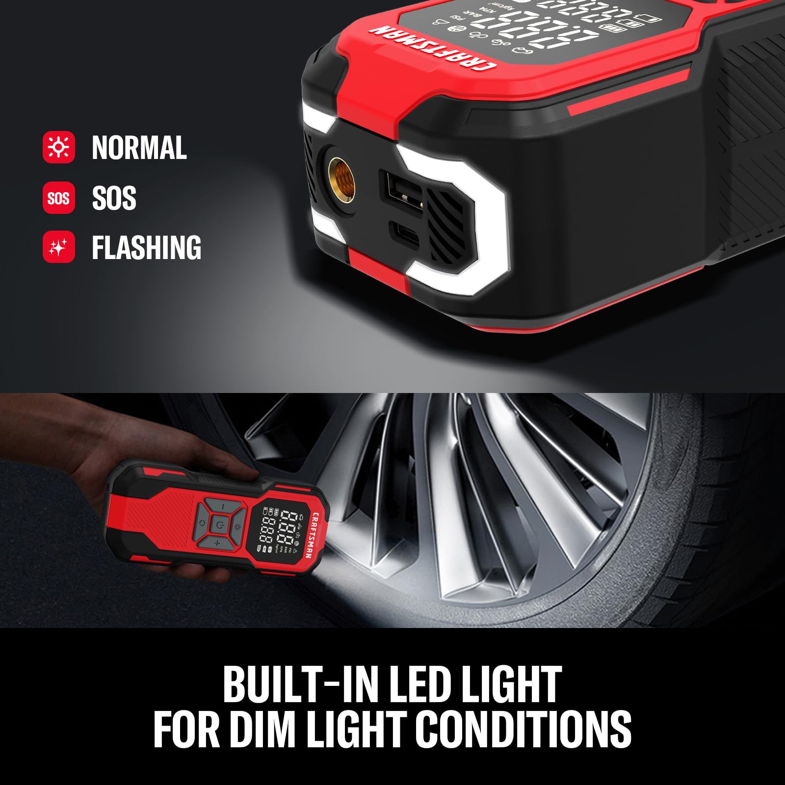 Buy now CRAFTSMAN Tire Inflator Portable Air Compressor, Cordless Mini Air Pump for Car Tires with Digital Tire Pressure Gauge, 6000mAh Battery Powered Air Pump, Max Pressure 150 PSI, 12V DC Corded at indiglob india