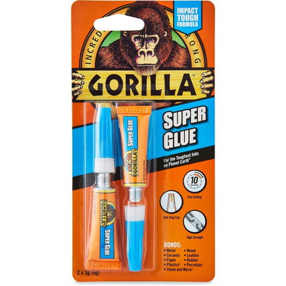 Gorilla Super Glue, Two 3 Gram Tubes, Clear, (Pack of 1)