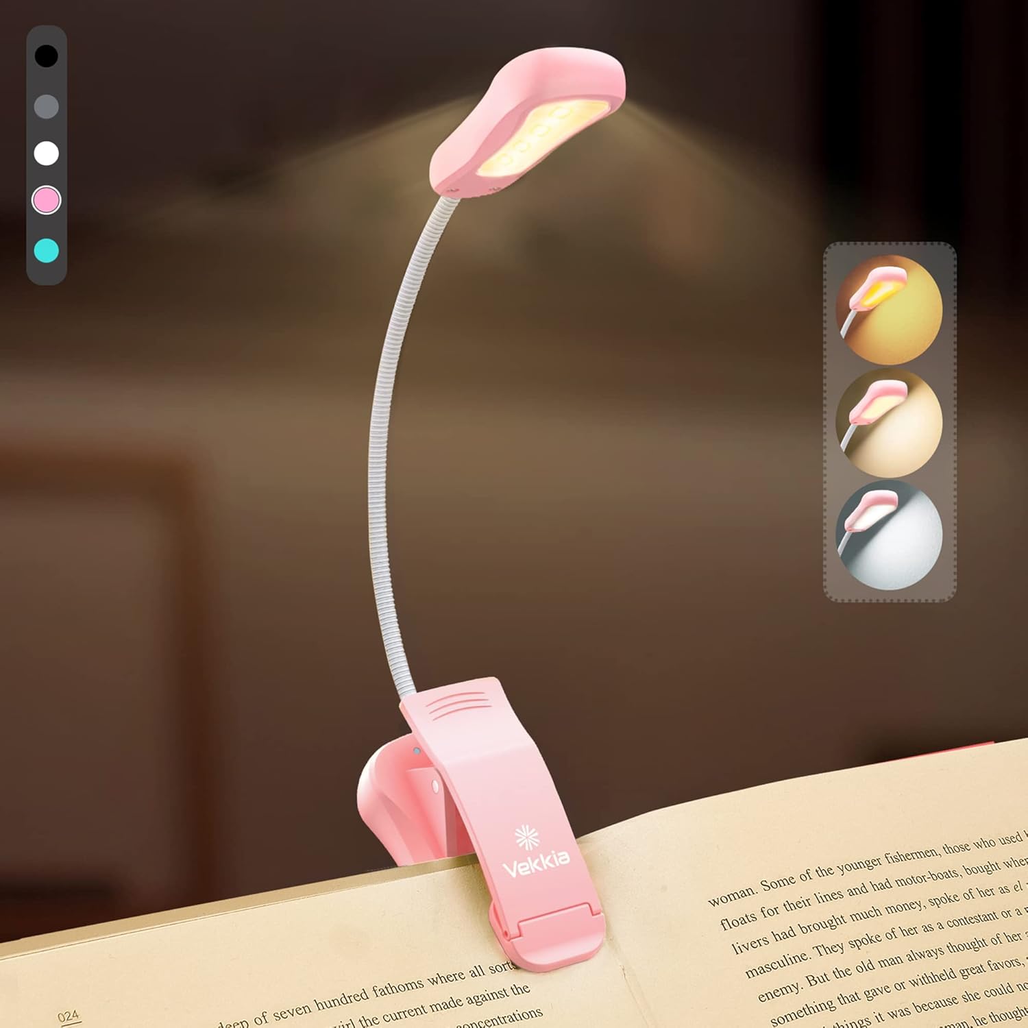 Buy now Vekkia Rechargeable Book Light for Reading in Bed, 3 Color x 3 Brightness, Lightweight Reading Light, Up to 70 Hours Lighting, Great for Readers, Travel (Blue) Pink at indiglob india