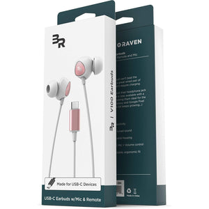 Bolle & Raven USB-C Headphones with Mic, in-Ear Wired Earphones with Inline Remote + Microphone for Type-C Phones Including Pixel 6/7/8 Pro, Galaxy S20/S21/Plus/S22/S23/S24/S25 Ultra (V100 Rose Gold)
