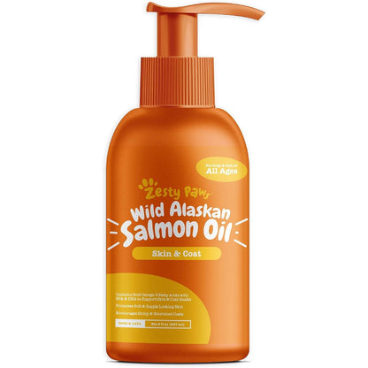 Zesty Paws Wild Alaskan Salmon Oil for Dogs and Cats- Skin and Coat Support, Omega 3 Supplement for Pets, 8.5oz