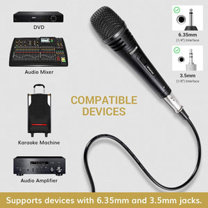 TONOR K1 Vocal Microphone for Singing, Dynamic Handheld Wired Karaoke Mic, Microfono with 5M XLR to 1/4" Cable, Compatible with Amp, Mixer, Suitable for Speech, Karaoke and Outdoor Activities