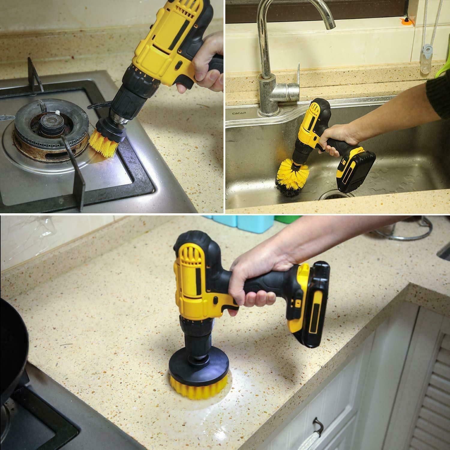 Buy now YIHATA 4 Pack Drill Brush Attachments Set,All Purpose Multi-Purpose Power Scrubber Cleaning Brush with Extended Long Attachment Kit, for Car,Grout,Floor,Tub,Shower,Tile,Bathroom and Kitchen Surface at indiglob india