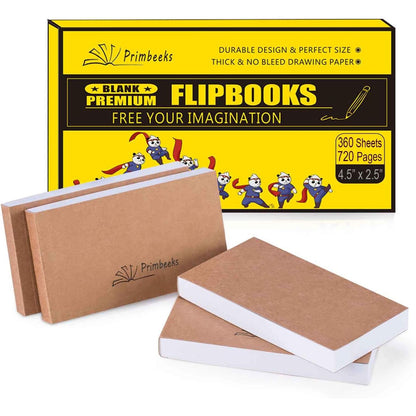 PRIMBEEKS Premium Blank Flip Book Paper, 4 pack(90 sheets, 180 pages per pack) No Bleed Flip Books Kit, 4.5" x 2.5" Animation Paper for Animation, Sketching, Cartoon Creation