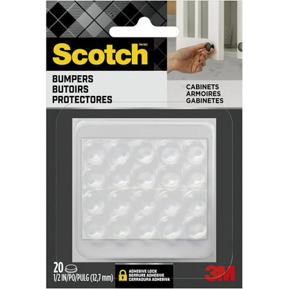 Scotch Clear Adhesive Bumper Pads 20 PCS, Self-Stick Rubber Pads 1/2" Round, Cabinet Door Rubber Bumpers, Designed to Protect Cabinets and Drawers, Sound Dampening, Transparent (SP950-NA)