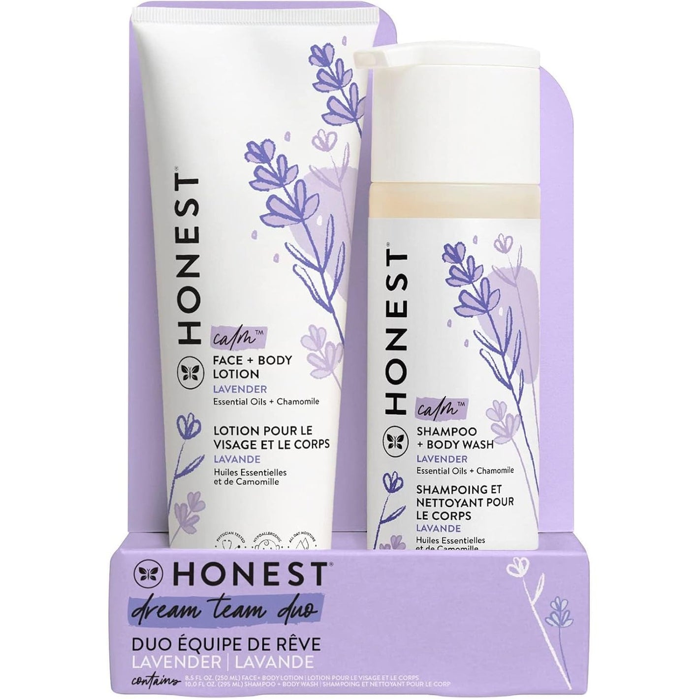 The Honest Company 2-in-1 Cleansing Shampoo + Body Wash and Face + Body Lotion Bundle | Gentle for Baby | Naturally Derived | Lavender Calm, 18.5 fl oz