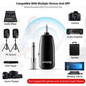 Bietrun Wireless Microphone Headset, UHF Wireless Headset Mic System, 160ft Range,1/8'' and 1/4'' Plug, for Speakers, Voice Amplifier, PA System(Not Supported AUX/iOS)