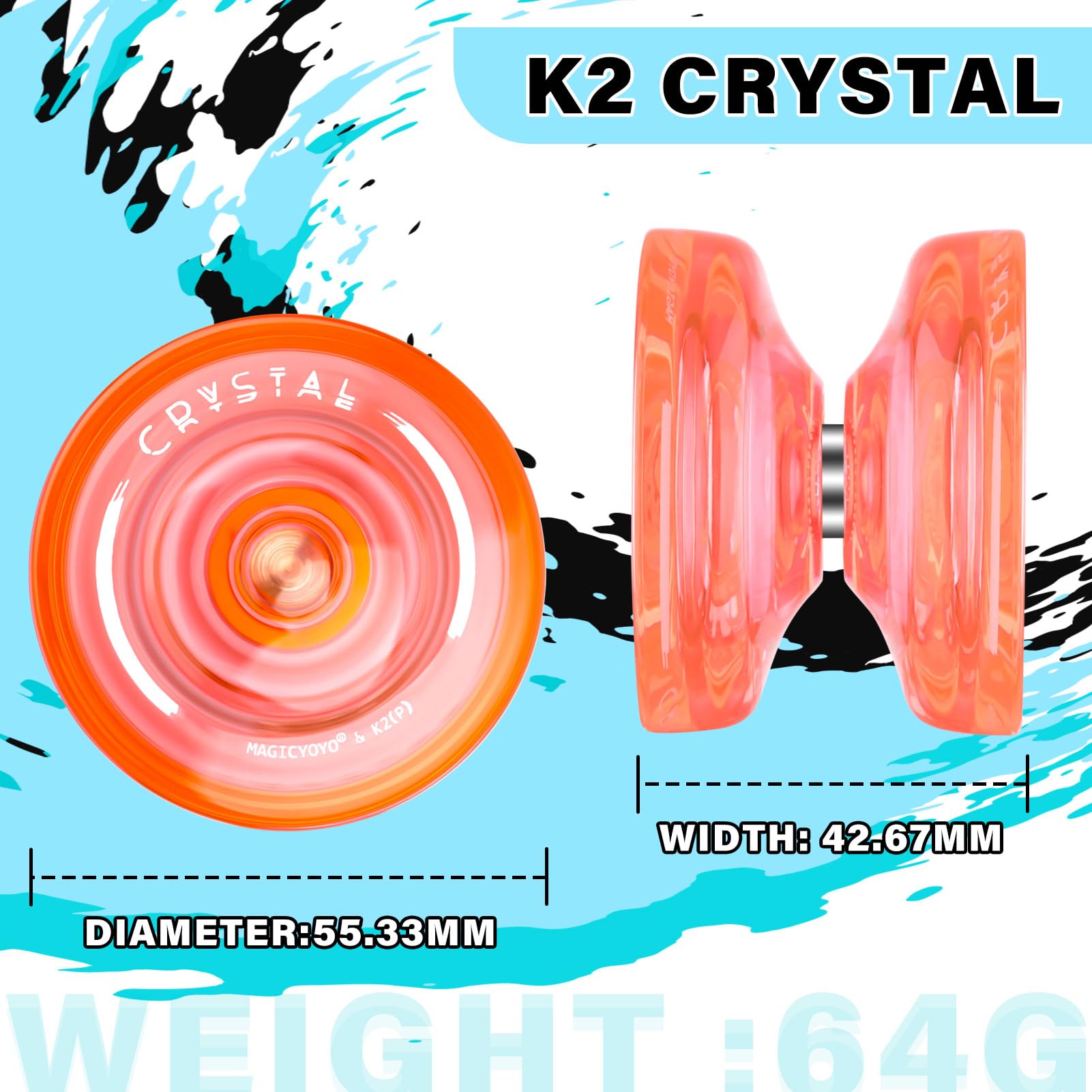 Buy now MAGICYOYO K2 Plus Crystal Orange Yoyo, Professional Fingerspin Trick Yo Yo for Kids/Adults, Responsive Yo-yo for Beginner, Replacement Unresponsive Bearing with 6 Yo yo Strings+Bearing Remover at indiglob india
