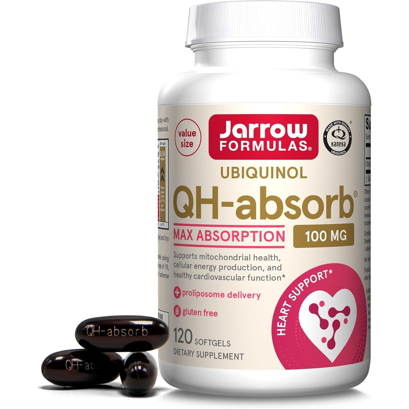 Jarrow Formulas QH-Absorb, 100 mg, Ubiquinol Dietary Supplement for Healthy Cardiovascular Function, 120 Softgels, 120 Day Supply
