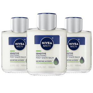 NIVEA MEN Sensitive Soothing Post Shave Balm with Vitamin E, Pro-Vitamin B5 and Chamomile Extract, Alcohol Free After Shave Balm for Men, Non-Greasy, 3.3 Fl Oz Bottle, Pack of 3